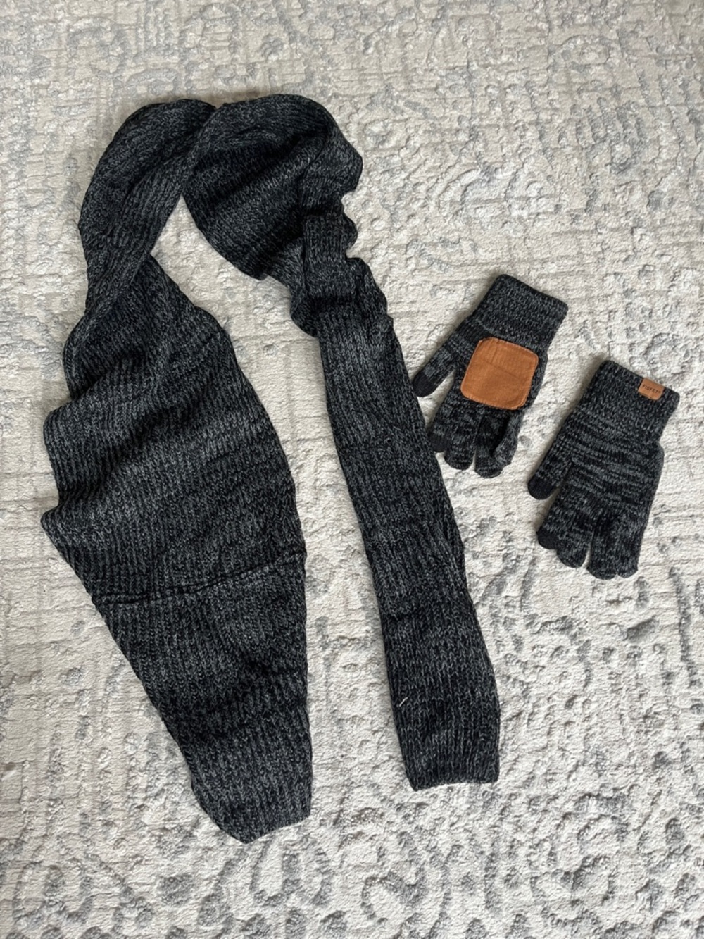 Scarf and Glove Set Mens Dark Gray